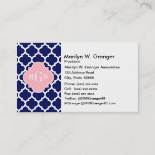 Blåvit Wht Moroccan #5 Rosa 3 Initialt Monogram Visitkort