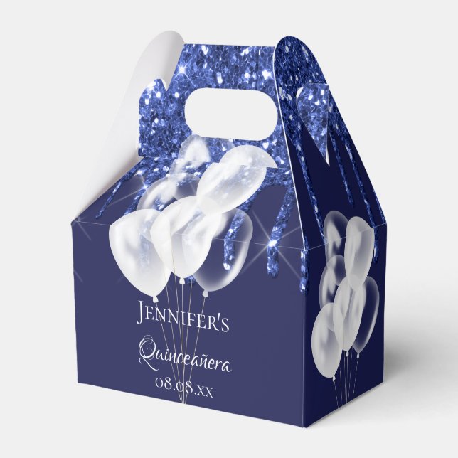 Blåvita baskiska glitter-ballonger presentaskar (Framsidan Sidan)