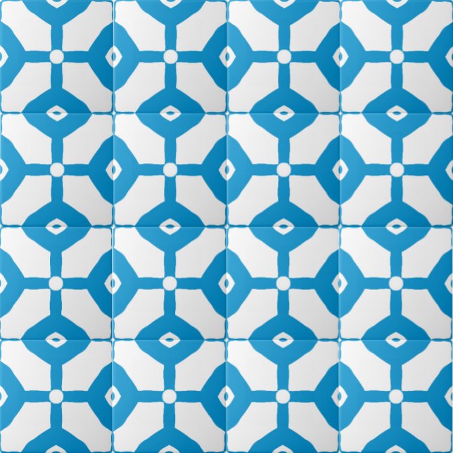 Blåvita block i modern Abstrakt Mönster Kakelplatta (Blue White Dots Blocks Lines Tile Pattern)