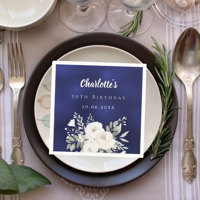 Blåvita blommigtar från daggflodflottan ro pappersservett (Skapare uppladdad)