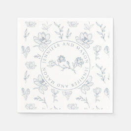 Blåvita blommigtar, pappra blöjor av bröllop monog pappersservett