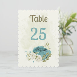 blåvita blommor, grönt bordsnummer