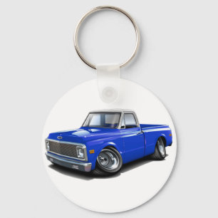 Blåvita Chevy 1970-72 C10 överträffar lastbilen Nyckelring