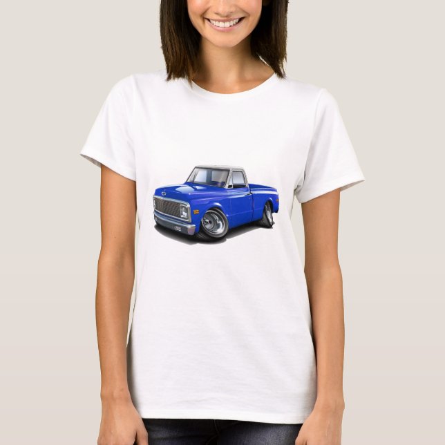 Blåvita Chevy 1970-72 C10 överträffar lastbilen T-shirt (Framsida)