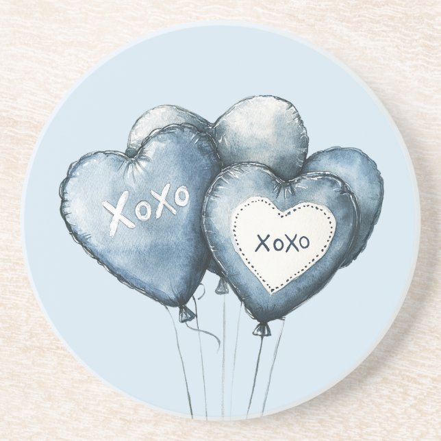 Blåvita Denim Heart-ballonger Underlägg (Framsidan)