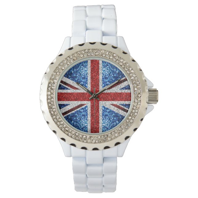 Blåvita flagga glitter armbandsur (Framsida)
