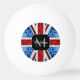Blåvita flagga i Förenade kungariket glitter Monog Pingisboll