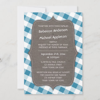 Blåvita Gingham Canvas Bröllopsinbjudningar Inbjudningar