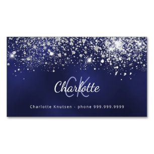 Blåvita glitter monogram initialer magnetiska visitkort