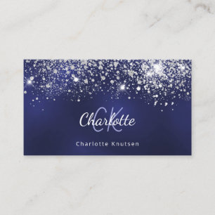 Blåvita glitter monogram initialer visitkort