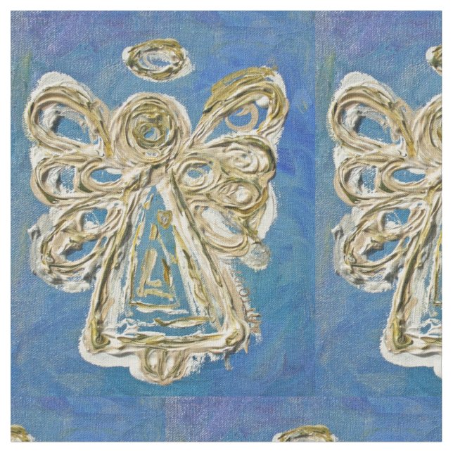 Blåvita Guardian Angel Art Fabric Material Tyg (Närbild)