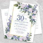 Blåvita Guld-Blommigten 30års födelsedag Party Inbjudan Vykort<br><div class="desc">Ät en speciell kvinna med denna elegant och ett feminin födelsedagsfest inbjudan vykort.</div>