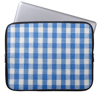 Blåvita inklädda matkläder. laptop fodral