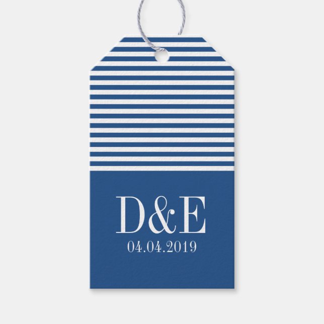 Blåvita märkre för bröllopsgåva från rand presentetikett (Framsidan)