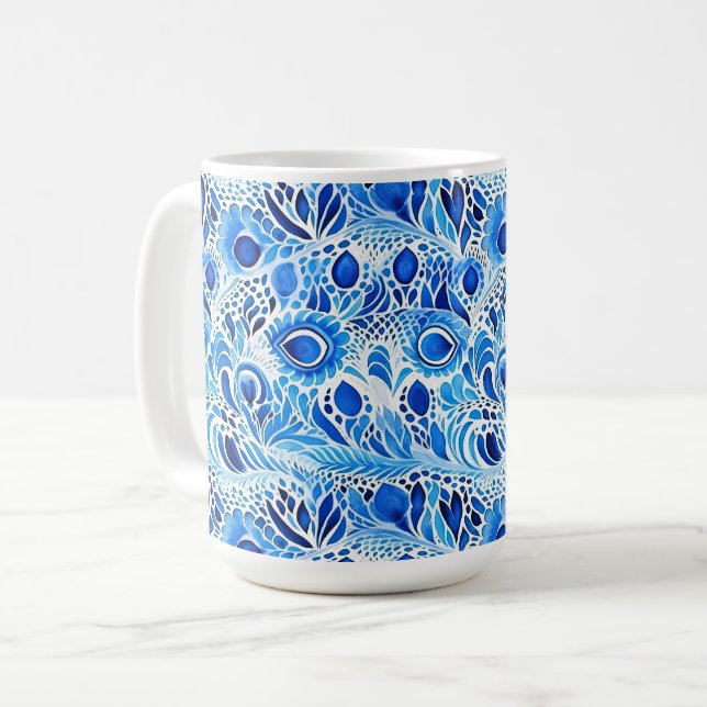 Blåvita persikor Feathers Kaffemugg (Framsida vänster)