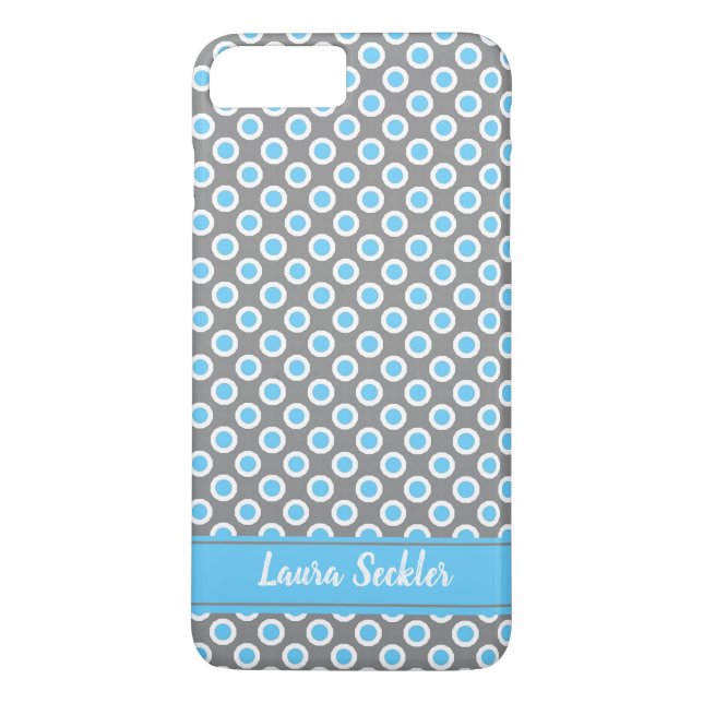Blåvita polka dots mönster Monogram Case-Mate iPhone Skal (Baksida)
