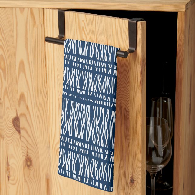 Blåvita stamvävda med mönster kökshandduk (Thirds Fold)