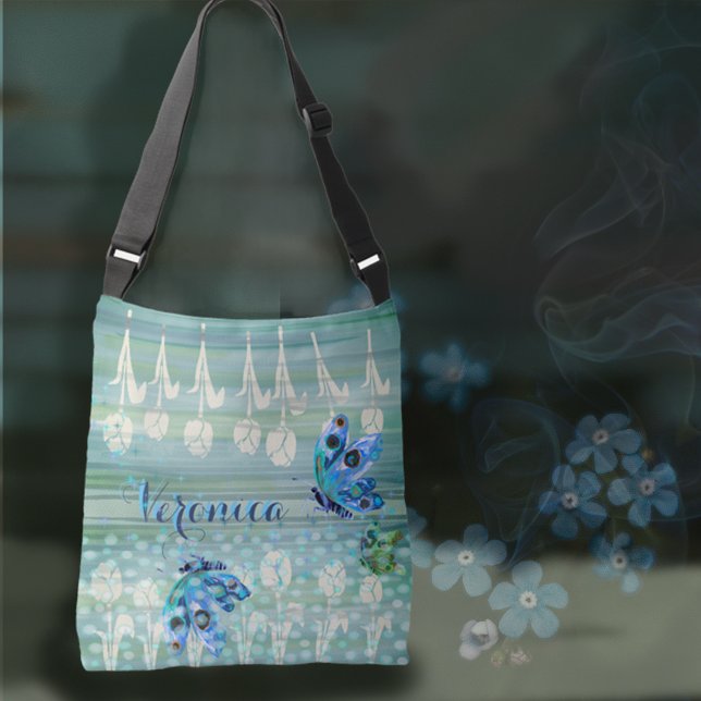 Blåvita Tulips Butterflies Tote Axelväska (Blue White Tulips Butterflies Tote )