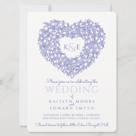 Blåvita tulpaner i bröllop i teckning inbjudningar