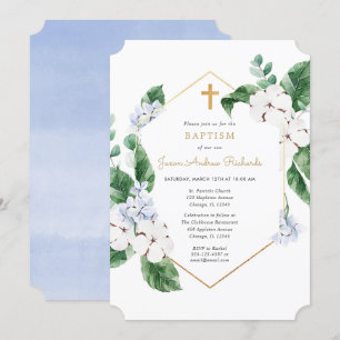 Blåvita vår blommigtar guld-pojkens baptism inbjudningar