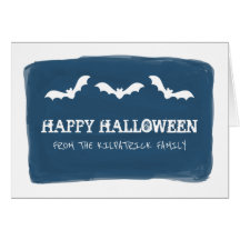 Blåvita vattenfärgade Fladdermöss Halloween-kort