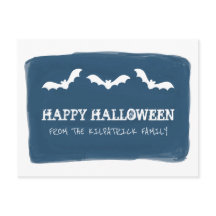 Blåvita vattenfärgade Fladdermöss Halloween-vykort