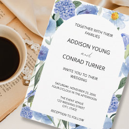 Blåvitaktig vattenfärg Botaniska Bröllop Inbjudningar