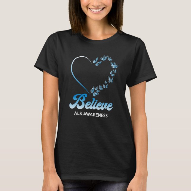 Blåvitbutterflies Heart Tro ALS Medveten T Shirt (Framsida)