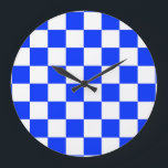 Blåvitcheckad check Mönster Stor Klocka<br><div class="desc">Blått och vitt kontrollerat geometriskt ritade rutor Mönster design</div>
