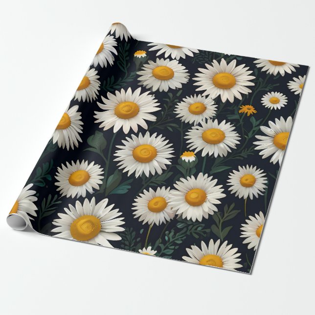 Blåvitsning Papper för Cute Daisy Mönster Presentpapper (Utrullad)
