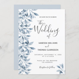Blåvitt botaniskt skript bröllop inbjudningar
