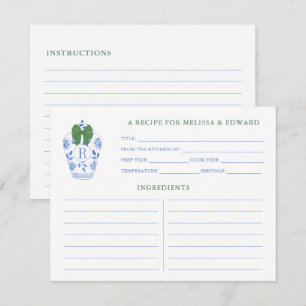 Blåvitt Grönt Ginger Burk Monogram Recept Card Inbjudningar
