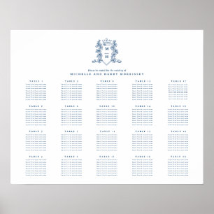 Blåvitt hjärta krona bröllop 20 bord poster