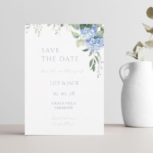 Blåvitt Hydrangea Bröllop spara datum-kort