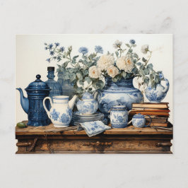 Blåvitt kaffepotssocker (Pot Creamer), glas Burk Vykort