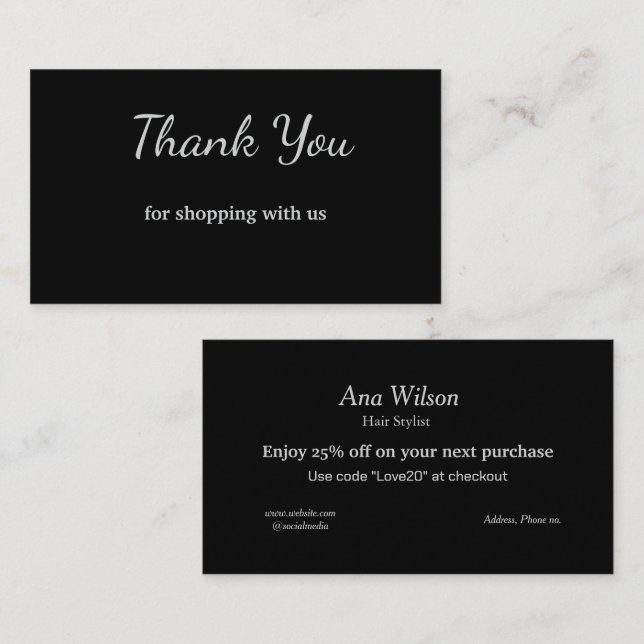 Blåvitt klassiskt tack för affärskorten visitkort (Fram/baksida)