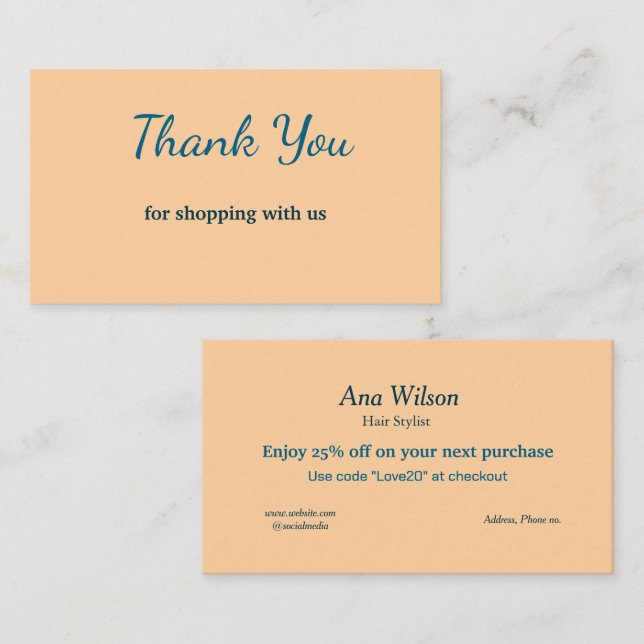 Blåvitt klassiskt tack för affärskorten visitkort (Fram/baksida)