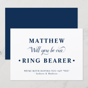 Blåvitt, minimalistiskt Frieri Ring Bearer-kort Inbjudningar