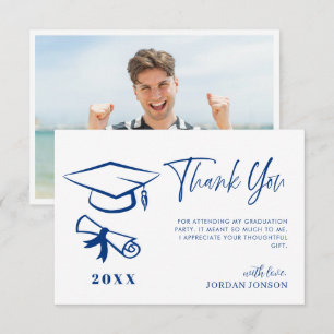 Blåvitt, minimalistiskt Modern Studenten-foto Tack Kort