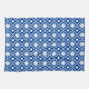 Blåvitt, modernt geometriskt blommönster kökshandduk