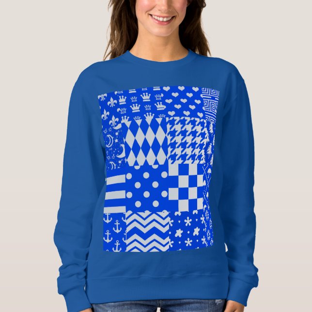 Blåvitt mönster för blandad Mönster T Shirt (Framsida)