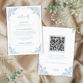 Blåvitt QR-kort med information om Bröllop Inbjudningar
