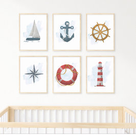Blåvitt segelbåt Nautical Ocean Theme Poster