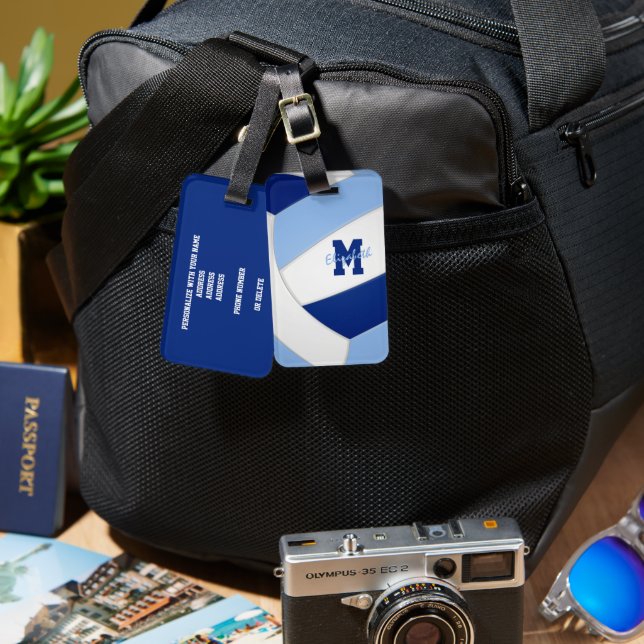 blåvitt team färg monokulär volleyball bagagebricka (Fram & Baksida)