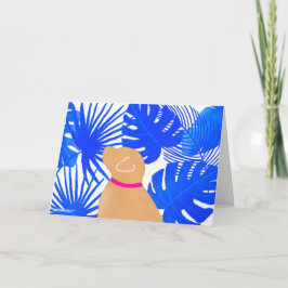 Blåvitt Tropical Island-Hund-kort för Gult Tack Kort