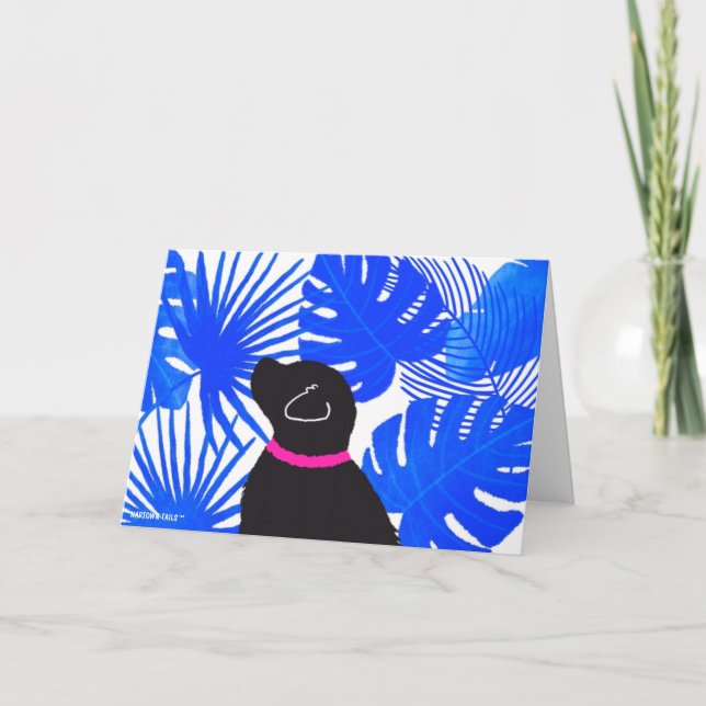 Blåvitt Tropical Island-Hund-kort för Gult Tack Kort (Framsida)