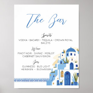 Blåvitt vid Pub Santorini Greece Blue White Poster