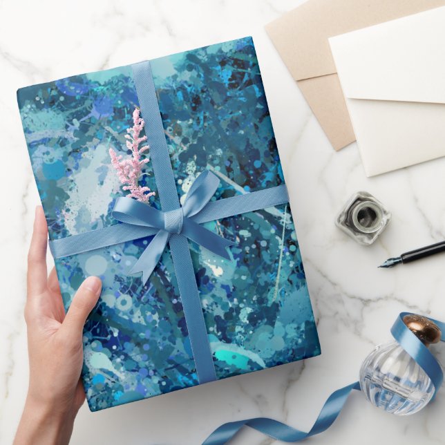 Blåvitta Teal Sea Vinkarare Stänk Abstraction Presentpapper (Gifting)
