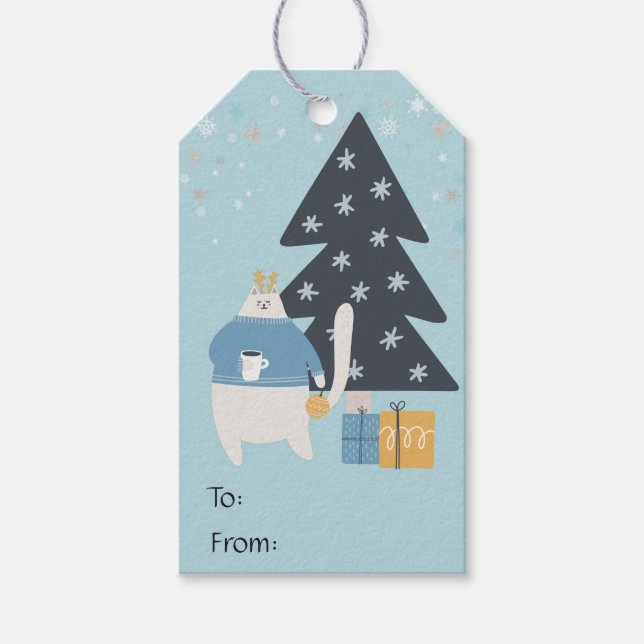 Blåvittrare, ornament, julgran presentetikett (Framsidan)