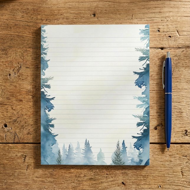 Blåvvintern gräs träd, invändigt anteckningsblock (Blue winter pine trees lined notepad.)